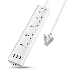 mos EMBOX Extension Board with USB (2.4 A) 3 USB Ports with Master Switch, Spike Guard, 6 amp Universal Sockets, LED Indicator and Safety Shutter, 3 Meter Extension Cord