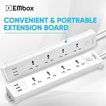 mos EMBOX Extension Board with USB (2.4 A) 3 USB Ports with Master Switch, Spike Guard, 6 amp Universal Sockets, LED Indicator and Safety Shutter, 3 Meter Extension Cord - Image 5