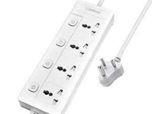 MOS EMBOX Extension Board with Switches 2500 W, 4 Universal Sockets, Individual Switch, Safety Shutter, 6 amp Spike Guard, LED Indicator and Safety Shutter, 3 mtr Extension Cord