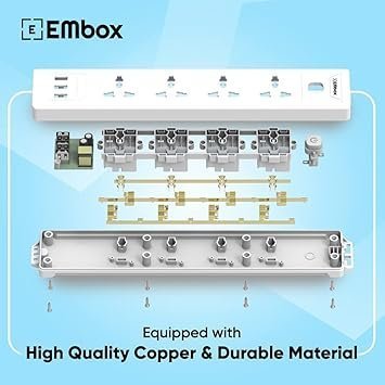mos EMBOX Extension Board with USB (2.4 A) 3 USB Ports with Master Switch, Spike Guard, 6 amp Universal Sockets, LED Indicator and Safety Shutter, 3 Meter Extension Cord - Image 2