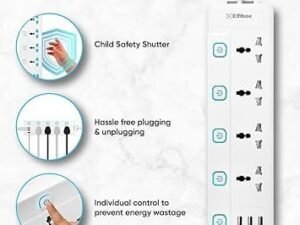 mos EMBOX 10A Extension Board with USB Port- 4 Universal Sockets and 3 USB (2.4 A) Charging Ports with Indicator, 2500W Heavy Duty Cable, 250 Volts (2 Meter Cable)