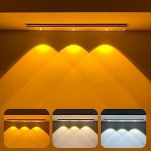 One94Store Plastic 40cm Motion Sensor Under Cabinet LED, 1200mAh Battery, Dimmable USB Rechargeable Closet Lamp, Wireless Stick-On for Wardrobe, Kitchen, Stairs (Pack of 1) Yellow