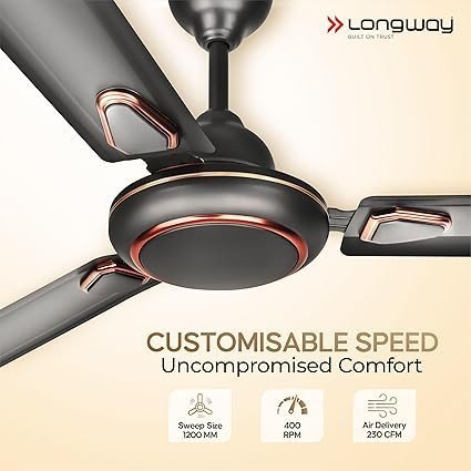 LONGWAY Kiger P1 1200 mm/48 inch Ultra High Speed 3 Blade Anti-Dust Decorative Star Rated Ceiling Fan (Smoked Brown, Pack of 1) - Image 4