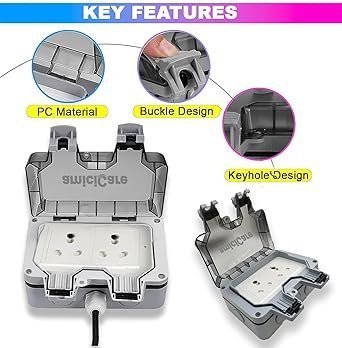 AmiciCare Waterproof Power Socket, 6/16Amp Outdoor Electric Switch Box IP66 (Double Socket) - Image 5