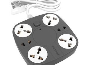 eSYSTEMS Extension Cord, 10A (6 Universal Socket) Multi Plug Point Strip Extension Board (Fire Flame Proof), (2 Meter Long Wire) (Non-USB Grey)