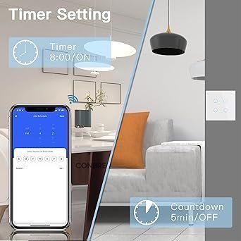CONBRE SW4 Wi-Fi Smart Modular 4 Gang Touch Switch for Home automation, Energy Monitoring, remote control | Suitable for fan, light & 10A socket | Works with Alexa, google Assistance & Siri (White) - Image 7