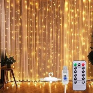 Desidiya 8 Modes Curtain Lights 300 LEDs 10 Fairy Light 3Mtr Each Indoor/Outdoor Decoration for Diwali, Christmas, Wedding, Party, Home, Patio Lawn with Remote and USB Power Supply (White), 3 Meters |