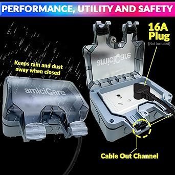 AmiciCare Waterproof Power Socket, 6/16Amp Outdoor Electric Switch Box IP66 (Double Socket) - Image 4