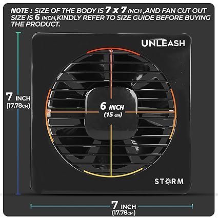 Unleash Storm 6 inch(150MM) Cut Out Size 100% Copper Motor Exhaust Fan For Kitchen,Bathroom Ventilation Axial Fan, 2 years Warranty (Black) - Image 5