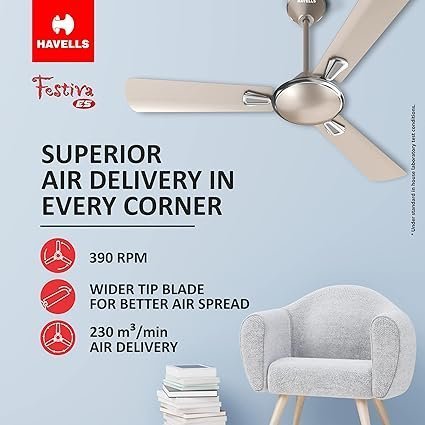 Havells 1200mm Festiva ES Ceiling Fan| Premium Finish| Energy Saving| Designer Fan for Home Decor| Elegant Looks| 230 m³/min Air Delivery - Image 4