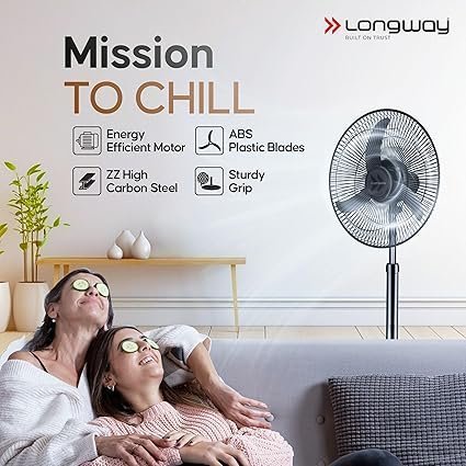 MOS LONGWAY Bolt Black Pedestal Fan, P1 400 mm, Ultra High Speed, 3 Blade, Decorative Star Rated (Black, Pack of 1) - Image 3