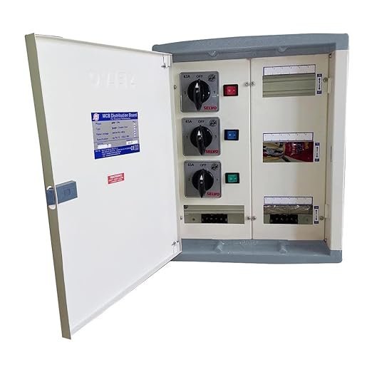 SELVO 63 Amp 6 Ways TPN Phase Selector Distribution Board (Fitted with 1 Pole 3 Ways 63A Rotary switches & duly wired)
