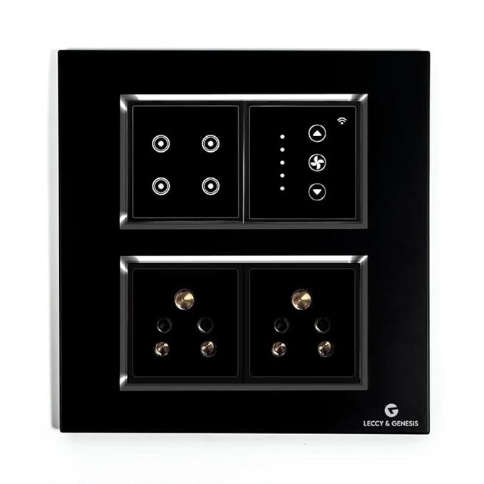 L&G 8 Modular Smart Switch Board | 2 Smart Switch Control, 1 Smart Fan Regulator, 2 Socket (Size: 8M Square- 154 x 160 x 45 mm)