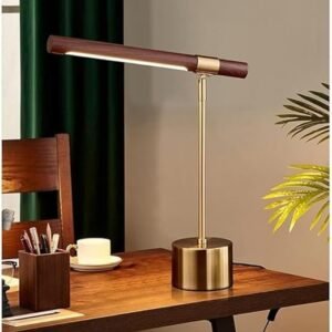 Luxury Table Lamp with Brass & Walnut Wood Finish, Modern Adjustable LED Desk Light for Bedroom, Study & Office, Elegant Decorative Lighting for Home Décor