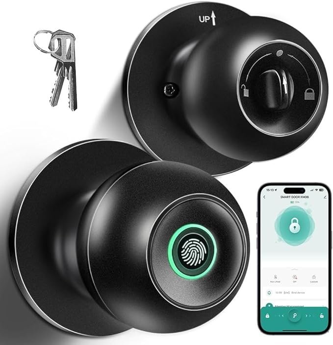 NexusLab Smart Fingerprint Door Lock, 0.5s Fast Fingerprint Scan, APP Remote Control, 3-in-1 Entry(Fingerprint/Key/App), for Home、Bedrooms、Office、Apartment、Garage(Matte Black)