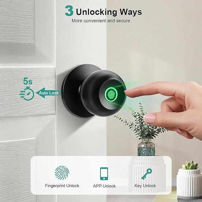 NexusLab Smart Fingerprint Door Lock, 0.5s Fast Fingerprint Scan, APP Remote Control, 3-in-1 Entry(Fingerprint/Key/App), for Home、Bedrooms、Office、Apartment、Garage(Matte Black) - Image 2