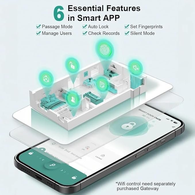 NexusLab Smart Fingerprint Door Lock, 0.5s Fast Fingerprint Scan, APP Remote Control, 3-in-1 Entry(Fingerprint/Key/App), for Home、Bedrooms、Office、Apartment、Garage(Matte Black) - Image 3