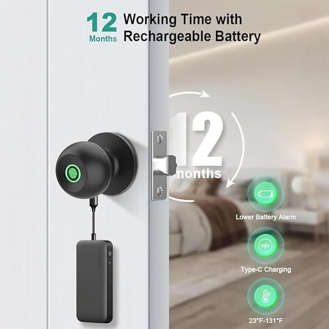 NexusLab Smart Fingerprint Door Lock, 0.5s Fast Fingerprint Scan, APP Remote Control, 3-in-1 Entry(Fingerprint/Key/App), for Home、Bedrooms、Office、Apartment、Garage(Matte Black) - Image 4