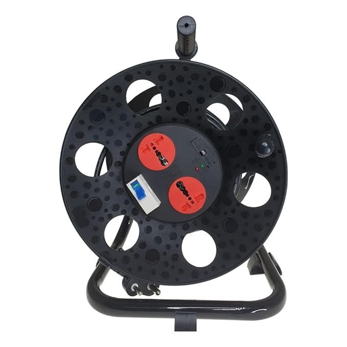 MX extension cable reel drum for ev charger Retractable extension reel 25 meter industerial extension board drum 3 pin 2 universal socket + 6 amp + 32 amp mcb switch - Image 3